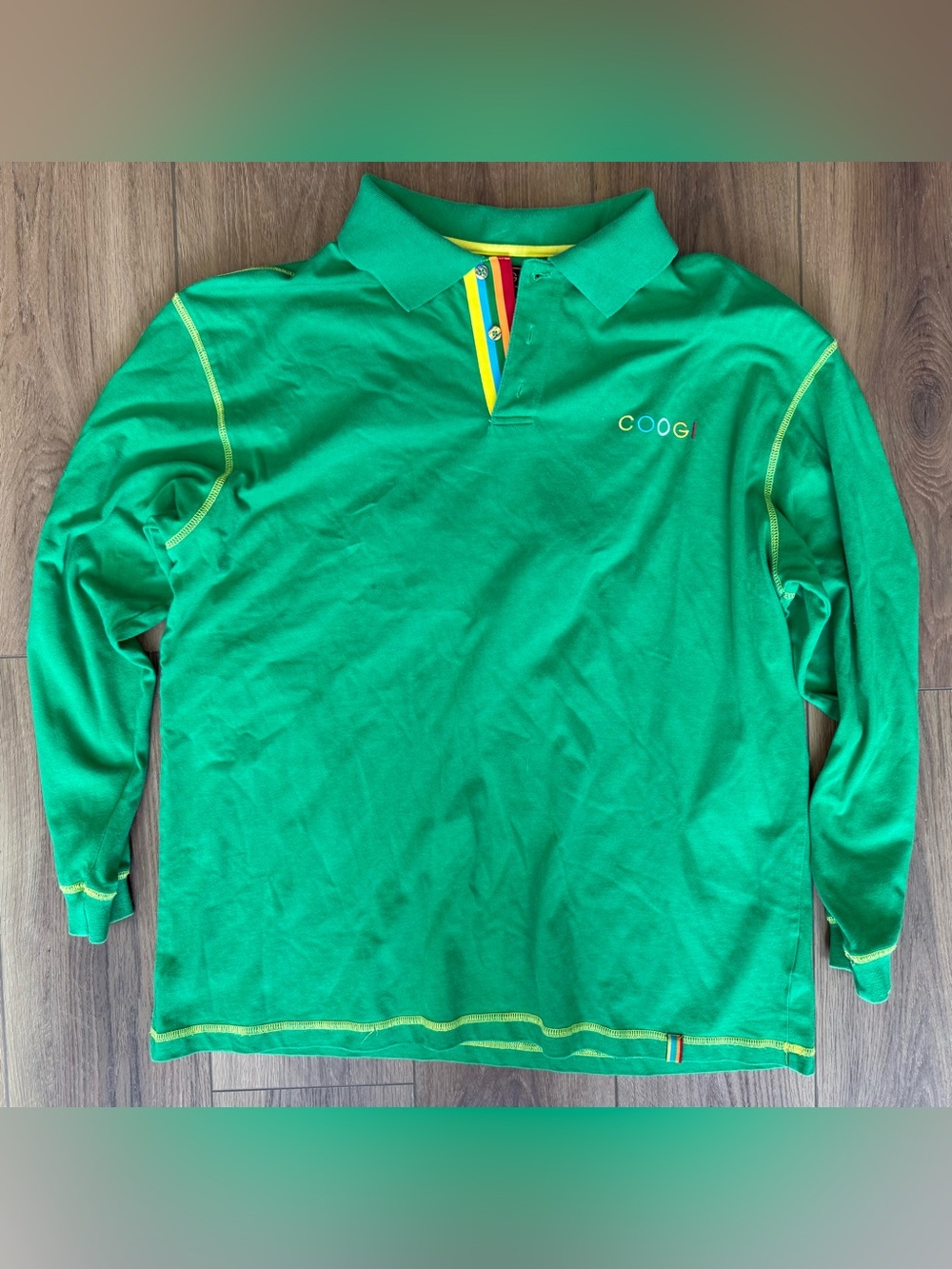Vintage Coogi Scribble Logo Long Sleeve Polo Rugby Shirt Sz XL Green